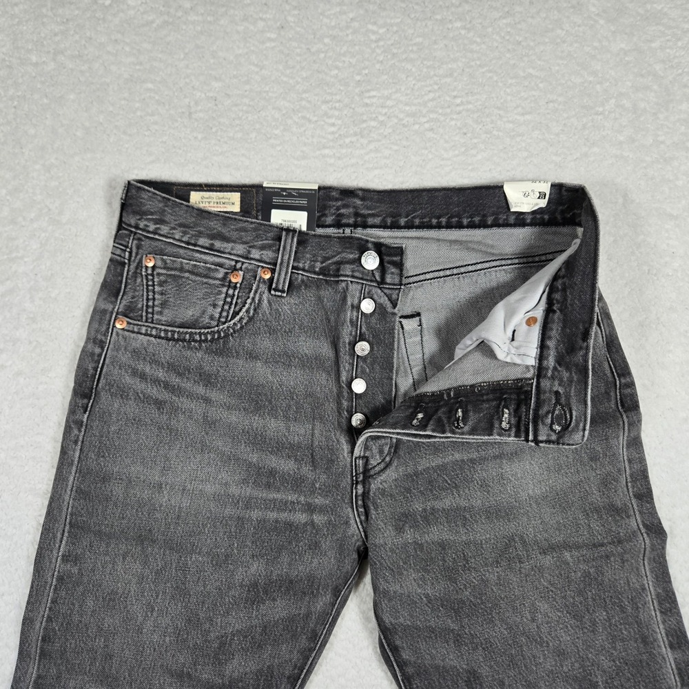 Levis Premium Selvedge 501 93 Straight Jeans Mens 32x32 Faded Black Gray Denim - Picture 3 of 10